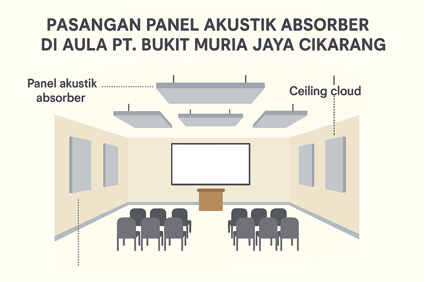 pemasangan panel akustik absorber pad aula